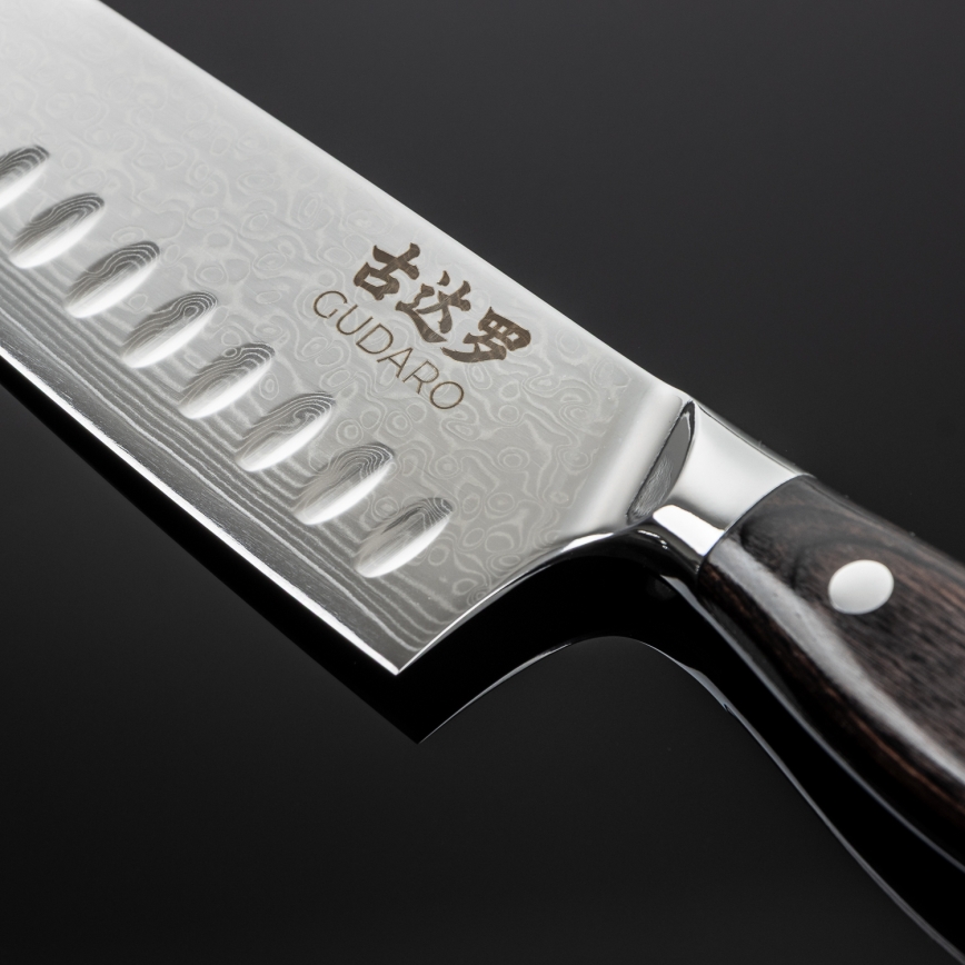 Gudaro - Cuțit de bucătărie Santoku SHIRO 7, oțel damasc, 67 de straturi, lungime 17,5 cm