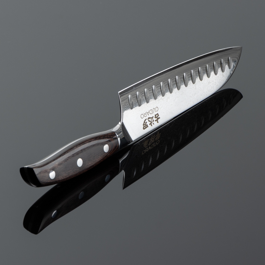 Gudaro - Cuțit de bucătărie Santoku SHIRO 7, oțel damasc, 67 de straturi, lungime 17,5 cm