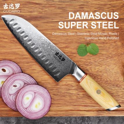 Gudaro - Cuțit Santoku de bucătărie HIKARI 7, oțel damasc, 67 de straturi, lungime lamei 17,5 cm