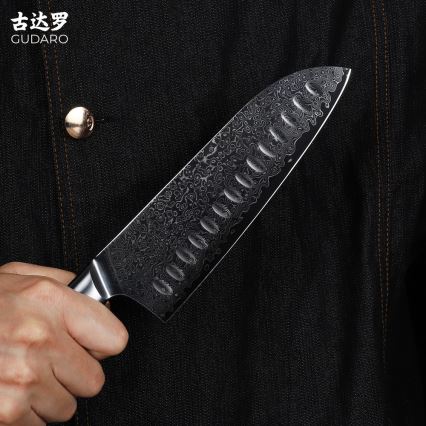 Gudaro - Cuțit Santoku de bucătărie HIKARI 7, oțel damasc, 67 de straturi, lungime lamei 17,5 cm