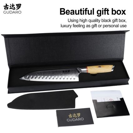 Gudaro - Cuțit Santoku de bucătărie HIKARI 7, oțel damasc, 67 de straturi, lungime lamei 17,5 cm