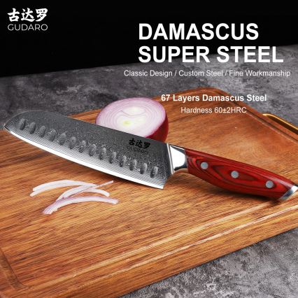 Gudaro - Cuțit de bucătărie Santoku KENSHO 7, oțel damasc, 67 de straturi, lungime 17,5 cm