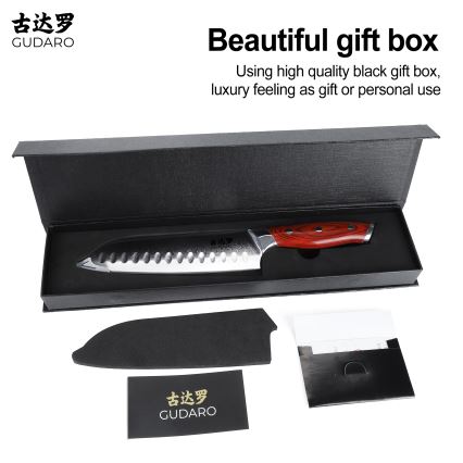 Gudaro - Cuțit de bucătărie Santoku KENSHO 7, oțel damasc, 67 de straturi, lungime 17,5 cm