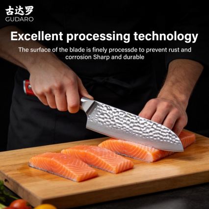 Gudaro - Cuțit de bucătărie Santoku MIYABI 7, din oțel damasc cu 67 de straturi, lungime 17,5 cm