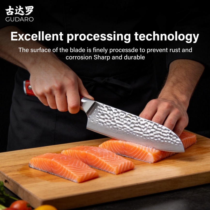 Gudaro - Cuțit de bucătărie Santoku MIYABI 7, din oțel damasc cu 67 de straturi, lungime 17,5 cm