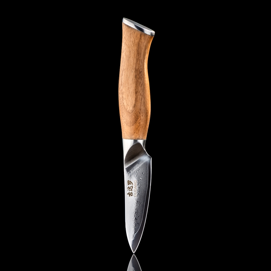 Gudaro - Cuțit de bucătărie damasc TAKUMI 3,5, 67 de straturi de oțel, lamă 9,5 cm, mâner din nuc