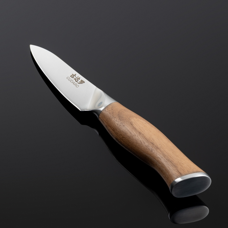 Gudaro - Cuțit de bucătărie damasc TAKUMI 3,5, 67 de straturi de oțel, lamă 9,5 cm, mâner din nuc