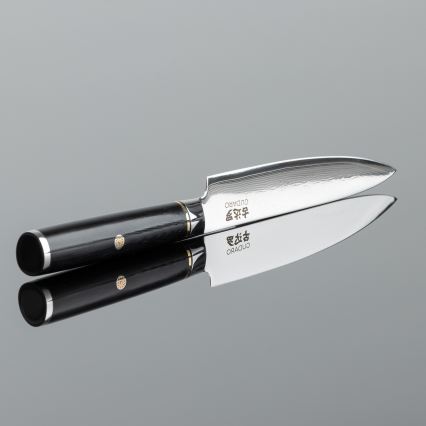 Gudaro - Cuțit universal de bucătărie din oțel damasc AKIRO 5, 67 de straturi de oțel, lungime 12,5 cm, negru