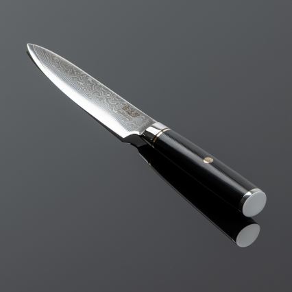 Gudaro - Cuțit universal de bucătărie din oțel damasc AKIRO 5, 67 de straturi de oțel, lungime 12,5 cm, negru