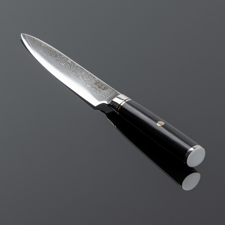Gudaro - Cuțit universal de bucătărie din oțel damasc AKIRO 5, 67 de straturi de oțel, lungime 12,5 cm, negru