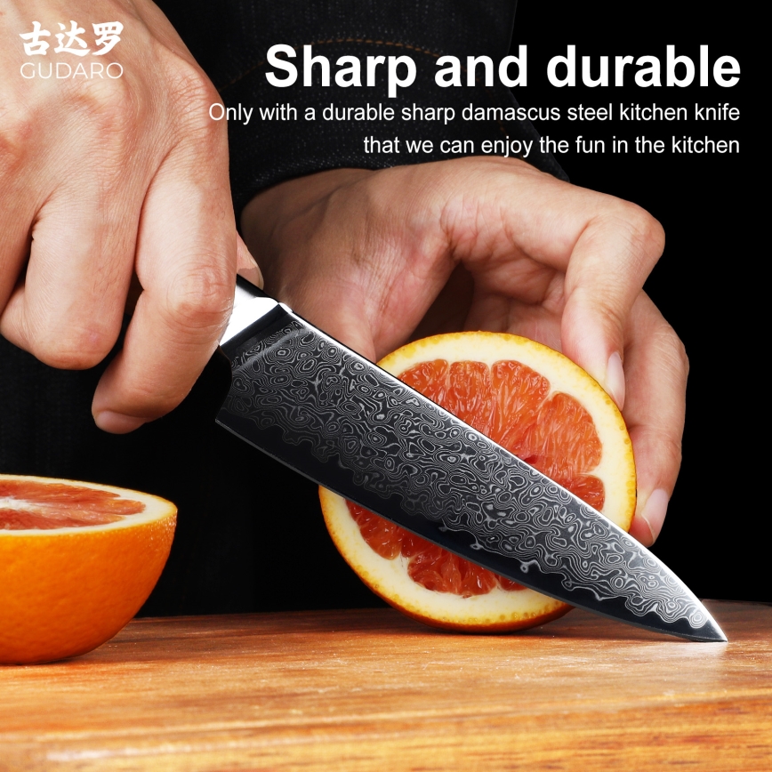 Gudaro - Cuțit universal de bucătărie HIKARI 5, oțel Damasc în 67 de straturi, lungime 12,5 cm