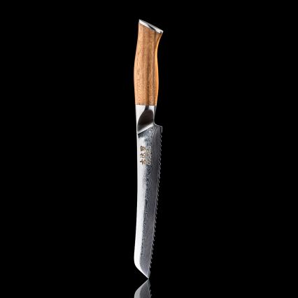 Gudaro - Cuțit pentru pâine TAKUMI 8, din oțel Damasc, 67 de straturi, lungime 20 cm, mâner din nuc