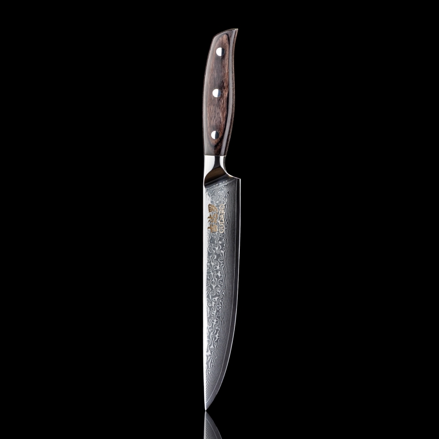 Gudaro - Cuțit pentru feliat SHIRO 8, din oțel damasc, 67 de straturi, lungime 20 cm