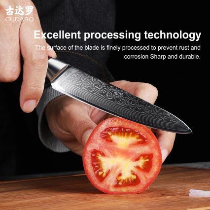 Gudaro - Cuțit universal de bucătărie KENSHO 5, din oțel damasc, 67 de straturi, lungime 12,5 cm