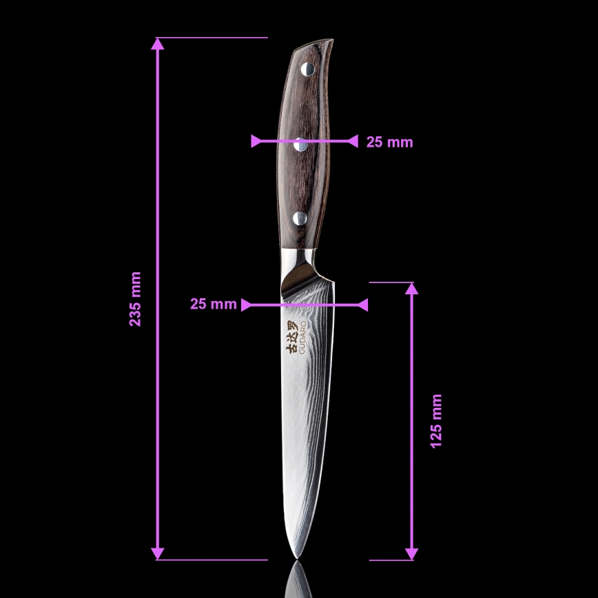 Gudaro - Cuțit universal de bucătărie SHIRO 5, din oțel damasc, 67 de straturi, lungimea lamei 12,5 cm