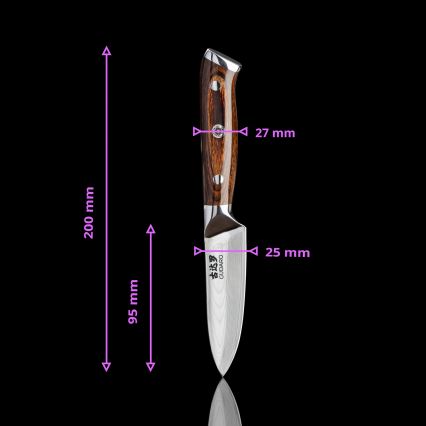 Gudaro - SET 1x cuțit de bucătar din oțel damasc FENG 8, 67 de straturi, lungime 20 cm + 1x cuțit santoku din oțel damasc FENG 7,5, 67 de straturi, lungime 18 cm + 1x CADOU cuțit de bucătărie din oțel damasc FENG 3,5, 67 de straturi, lungime 9,5 c