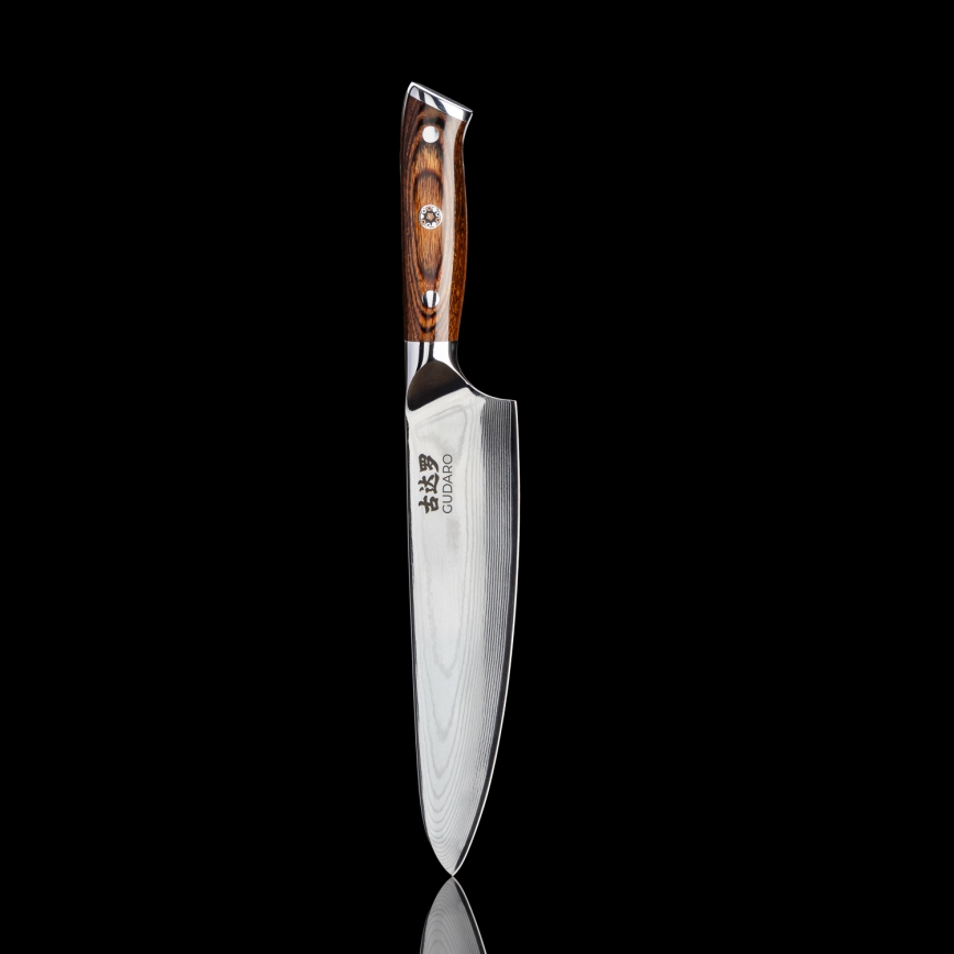 Gudaro - SET 1x cuțit profesional de bucătar din oțel damasc FENG 8, 67 straturi de oțel, lungime 20 cm + 1x cuțit Santoku din oțel damasc FENG 7,5, 67 straturi de oțel, lungime 18 cm + 1x CADOU cuțit pentru fructe din oțel damasc FENG 3,5, 67 str