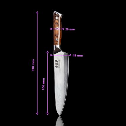 Gudaro - SET 1x cuțit profesional de bucătar din oțel damasc FENG 8, 67 straturi de oțel, lungime 20 cm + 1x cuțit Santoku din oțel damasc FENG 7,5, 67 straturi de oțel, lungime 18 cm + 1x CADOU cuțit pentru fructe din oțel damasc FENG 3,5, 67 str