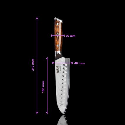 Gudaro - SET 1x cuțit profesional de bucătar din oțel damasc FENG 8, 67 straturi de oțel, lungime 20 cm + 1x cuțit Santoku din oțel damasc FENG 7,5, 67 straturi de oțel, lungime 18 cm + 1x CADOU cuțit pentru fructe din oțel damasc FENG 3,5, 67 str