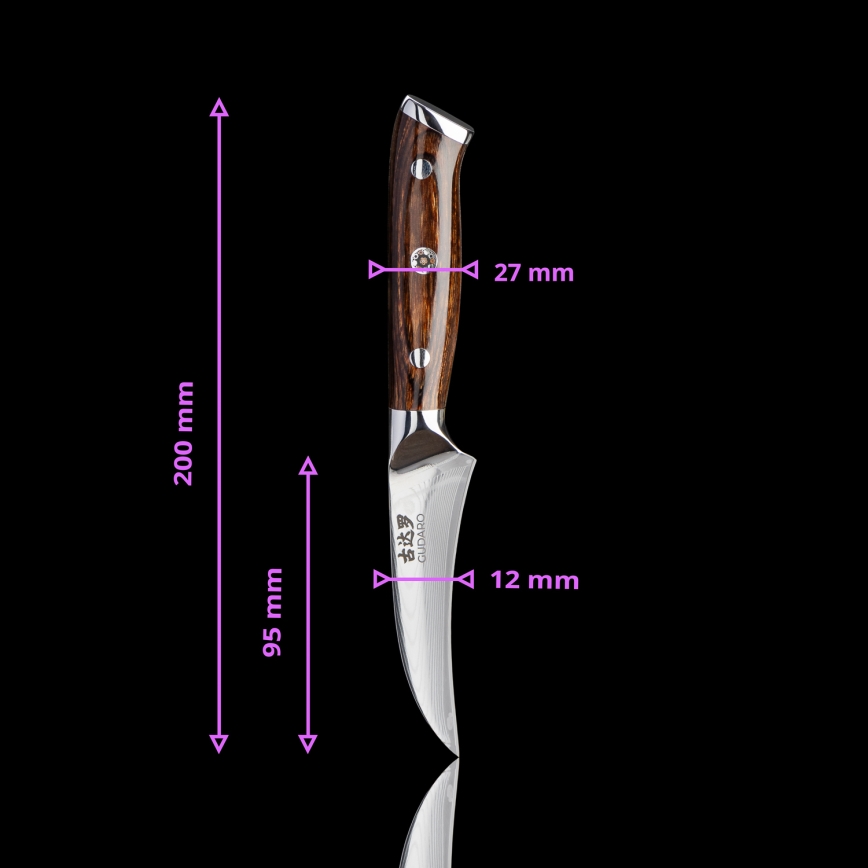 Gudaro - SET 1x cuțit profesional de bucătar din oțel damasc FENG 8, 67 straturi de oțel, lungime 20 cm + 1x cuțit Santoku din oțel damasc FENG 7,5, 67 straturi de oțel, lungime 18 cm + 1x CADOU cuțit pentru fructe din oțel damasc FENG 3,5, 67 str