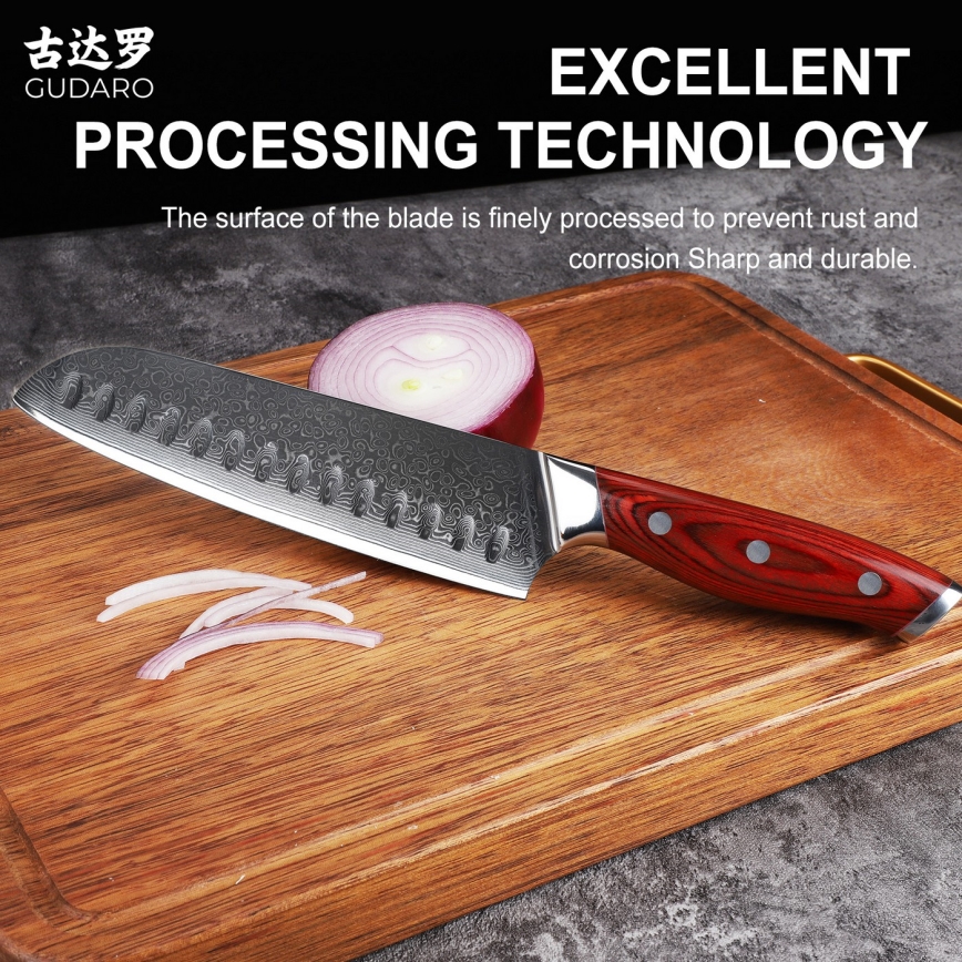 Gudaro - Set cuțite de bucătărie KENSHO, 7 piese, suport din salcâm