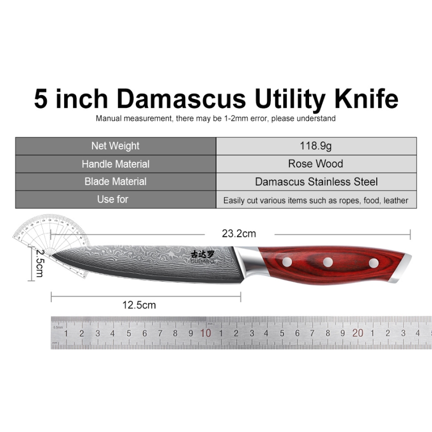 Gudaro - Set cuțite de bucătărie KENSHO, 7 piese, suport din salcâm