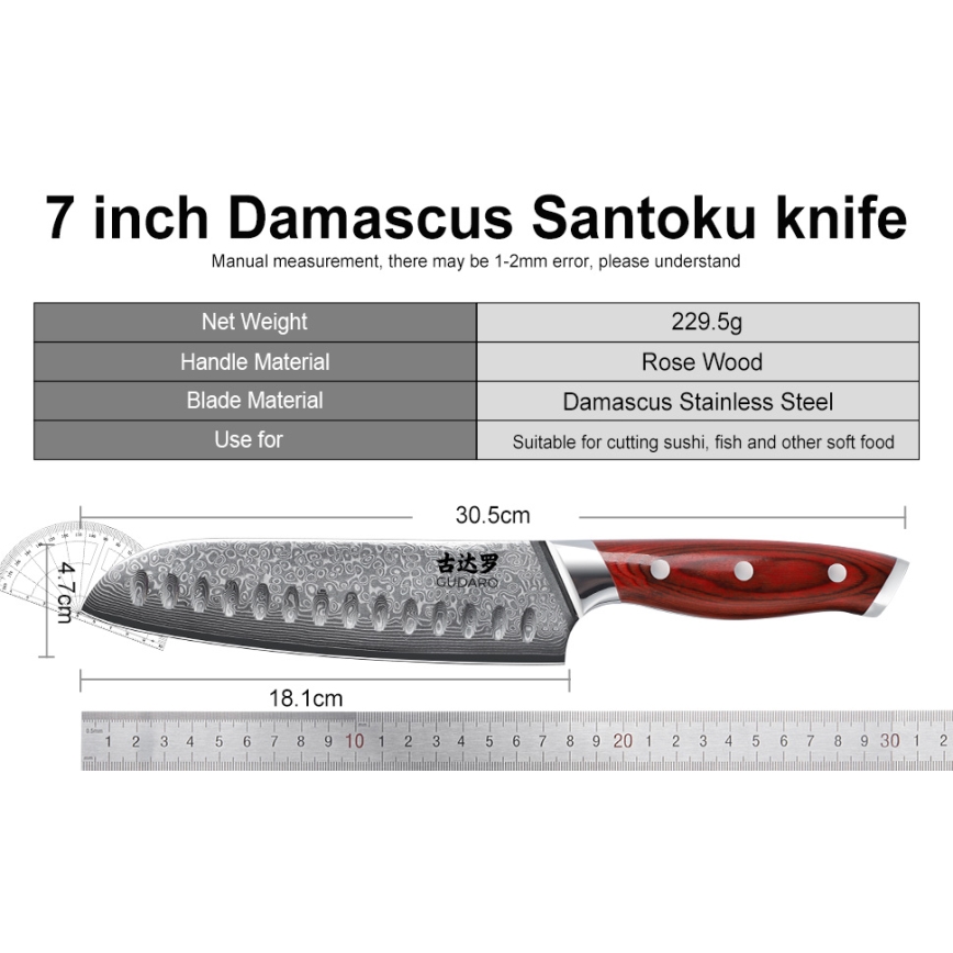 Gudaro - Set cuțite de bucătărie KENSHO, 7 piese, suport din salcâm