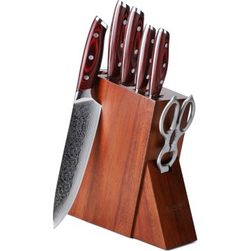 Gudaro - Set cuțite de bucătărie KENSHO cu suport, 7 piese, salcâm