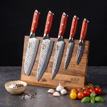 Gudaro - Set de 5 cuțite de bucătărie din oțel damasc MIYABI + suport magnetic