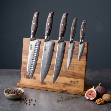 Gudaro - Set de 5 cuțite de bucătărie din oțel damasc SHIRO + suport magnetic