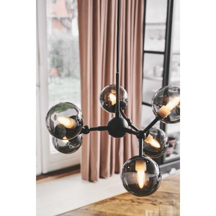 Halo Design 736553 - Lustră suspendată pe cablu ATOM, 6xG9/28W/230V, diametru 45 cm, negru/fumuriu
