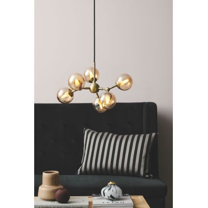 Halo Design 736560 - Lustră pe cablu ATOM 6xG9/28W/230V, Ø 45 cm, alamă/bej fumuriu