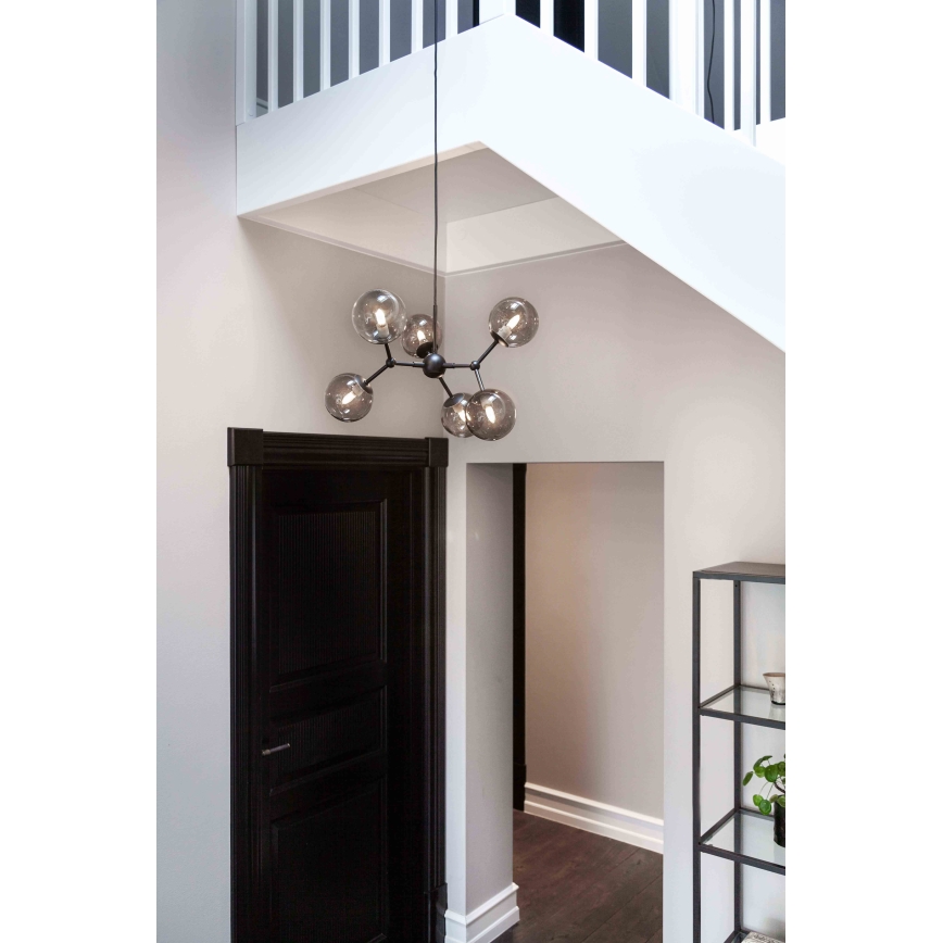 Halo Design 738823 - Lustră suspendată pe cablu ATOM 6xG9/28W/230V Ø 57 cm negru/fumuriu