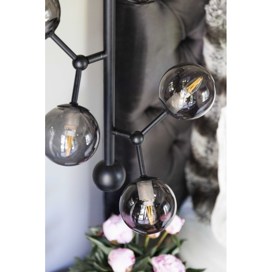 Halo Design 738854 - Candelabru pe cablu ATOM, 6x G9/28W/230V, Ø 30 cm, negru / negru fumuriu