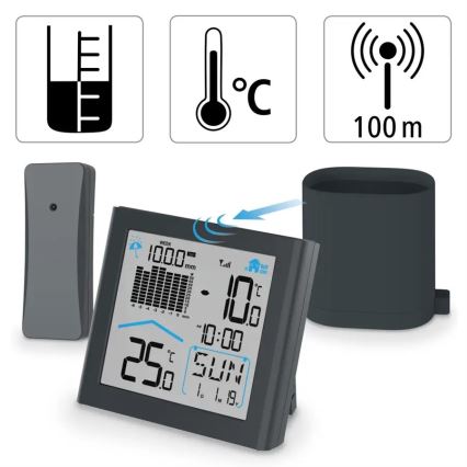 Hama - Stație meteo cu pluviometru și afișaj LCD 2xAAA antracit