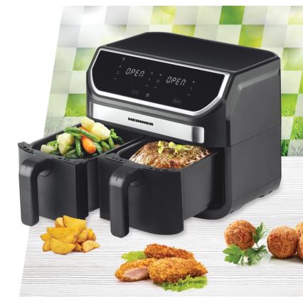 Heinner HAF-KDB1700BK - Friteuză cu aer cald duală, 8,5 l, 1700W/230V, neagră