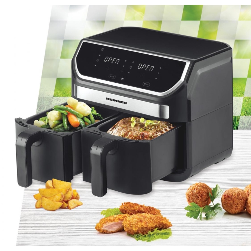 Heinner HAF-KDB1700BK - Friteuză cu aer cald duală, 8,5 l, 1700W/230V, neagră