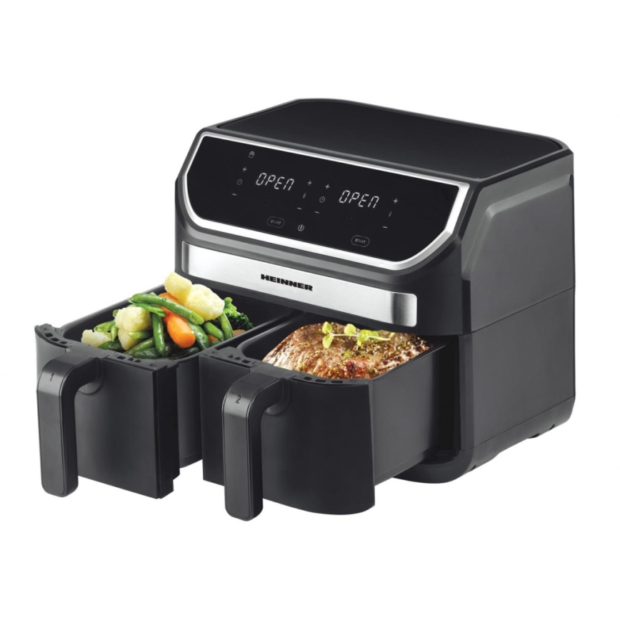 Heinner HAF-KDB1700BK - Friteuză cu aer cald duală, 8,5 l, 1700W/230V, neagră