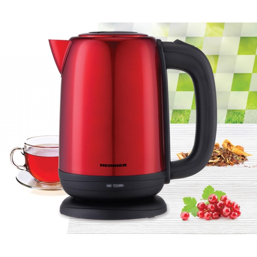Heinner HEK-2200RDSS - Fierbător electric 1,7 l, 2200 W/230 V, roșu/negru