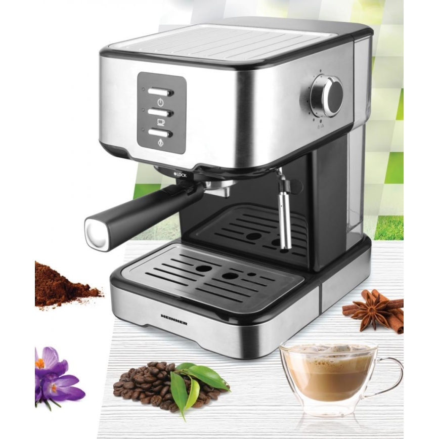 Heinner HEM-850IXBK - Espressor manual cu portafiltru 850W/230V inox/negru