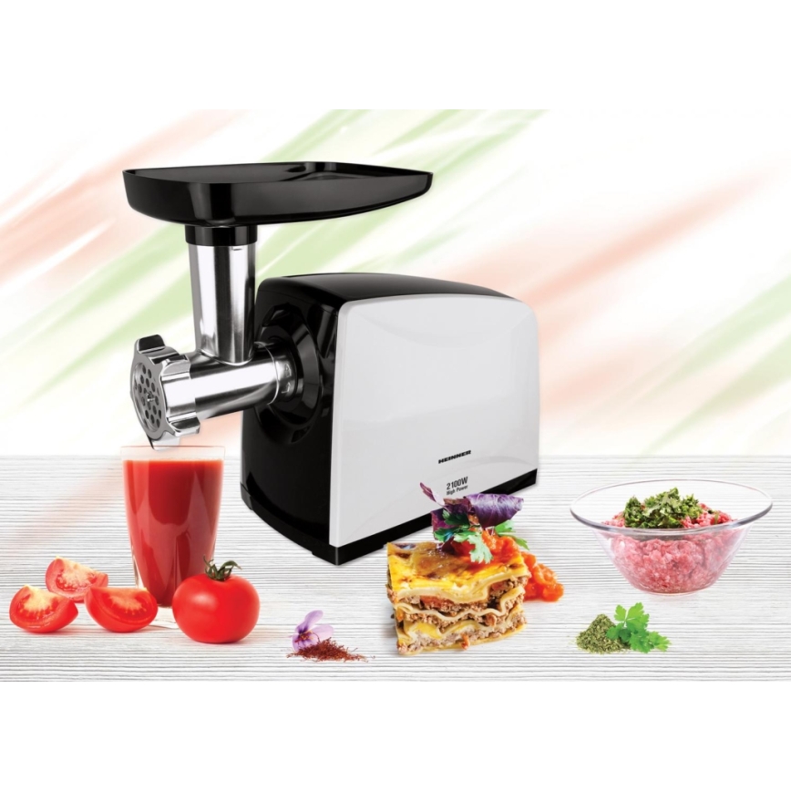 Heinner MG-2100BKWH - Mașină de tocat carne 2100 W/230 V, negru/alb