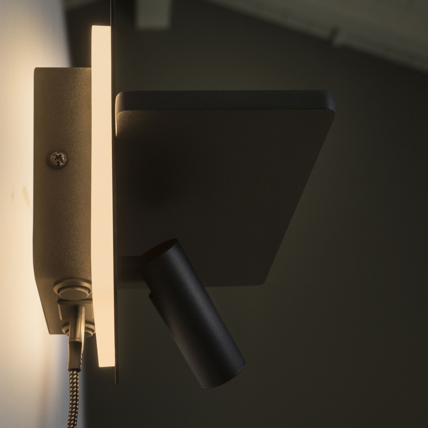 Ideal Lux - Aplica spot de perete PIANO LED/10W/230V CRI 90 USB negru