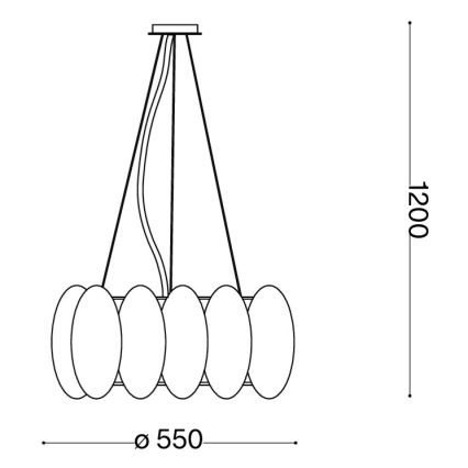 Ideal Lux - Candelabru suspendat pe cablu OVALINO, 8 x E27, 60 W, 230 V, Ø 55 cm, alb