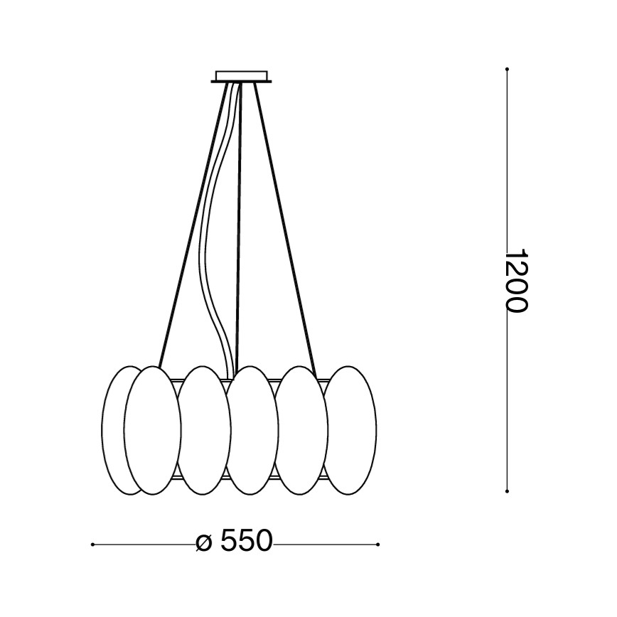 Ideal Lux - Candelabru suspendat pe cablu OVALINO, 8 x E27, 60 W, 230 V, Ø 55 cm, alb