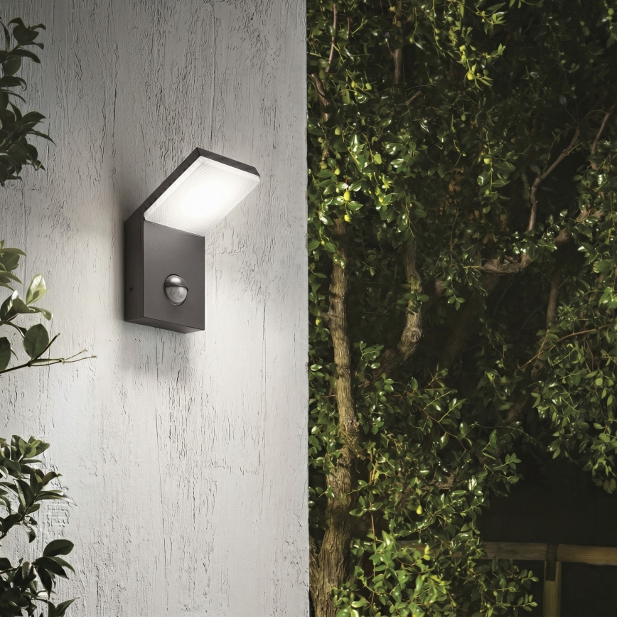 Ideal Lux STYLE - Lampă LED de exterior cu senzor, 9W, 230V, 4000K, CRI 90, IP54, antracit