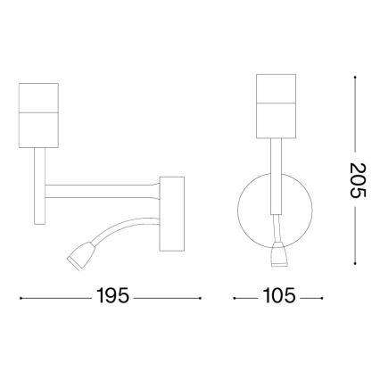 Ideal Lux - Lampă flexibilă LED cu montură SET 1xE27/42W + LED/3W/230V CRI 90 USB aurie