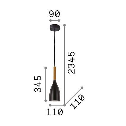 Ideal Lux - Lampă suspendată MANHATTAN, 1xE14/40W/230V, Ø 11 cm, negru/fag