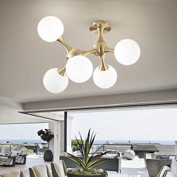 Ideal Lux - Lustră aplicată NODI 5xE14/28W/230V 50x55 cm alamă/alb