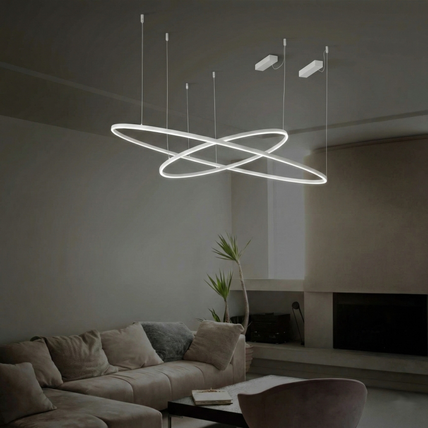 Ideal Lux - Lustră suspendată cu cablu ORACLE SLIM LED, 83W, 230V, 2700K, CRI 90, Ø 150 cm, albă