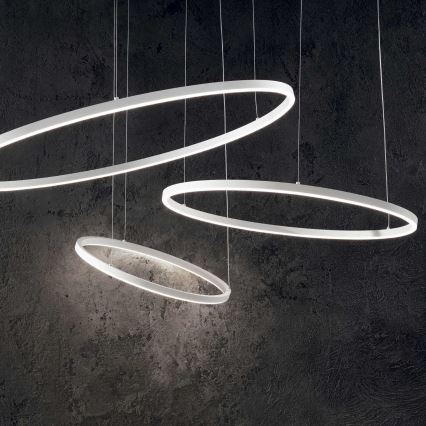 Ideal Lux - Lustră suspendată cu cablu ORACLE SLIM LED, 83W, 230V, 2700K, CRI 90, Ø 150 cm, albă